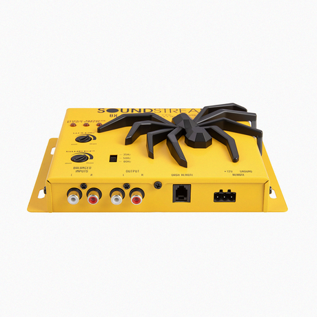 Front panel of Soundstream BX-10A showing controls and connections in yellow