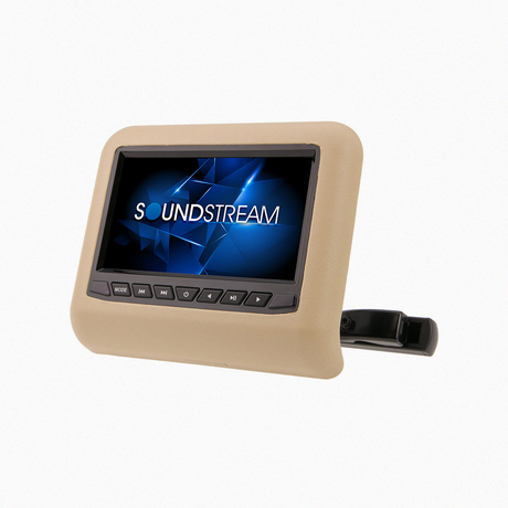 Front view of Soundstream headrest screen showing logo