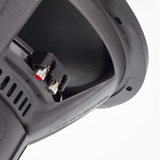 Close-up view of Soundstream Reference subwoofer connectors