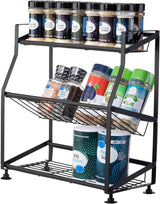 Spice rack organizer filled with spices angle view