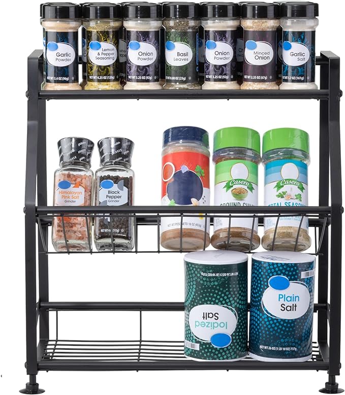 Spice rack organizer filled with various spices front view