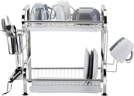 Stainless steel dish rack isolated on a white background