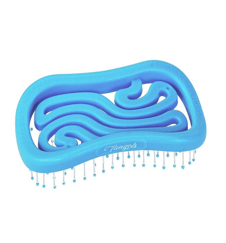 Blue S-shaped Tangols hairbrush for easy detangling