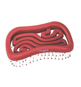 Red curved hairbrush branded 'Tangos' with loop design