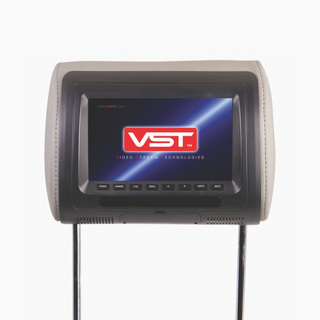 VST headrest display unit showing logo screen